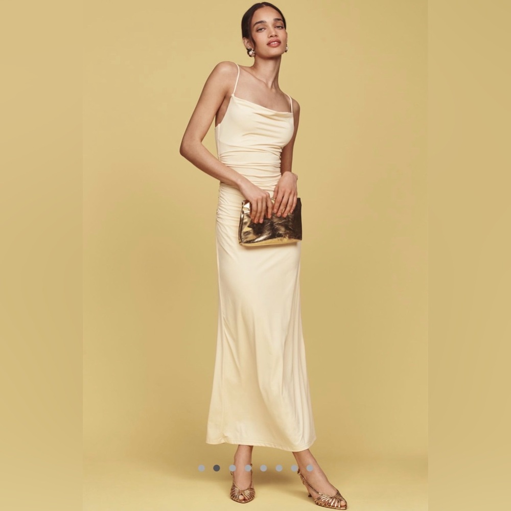 NIA Anthropologie Ina Ruched Cowl Butter Yellow Event Wedding Guest Dress Spring